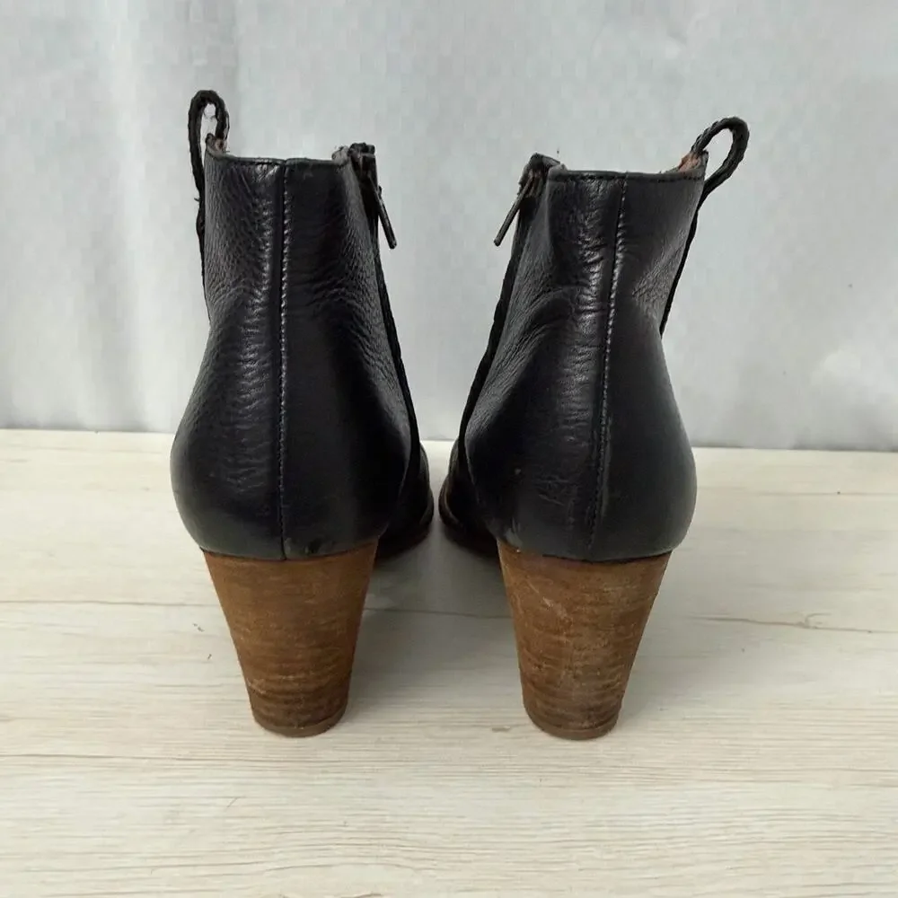 Madewell Billie Ankle Boots Womens Size 8 Black Leather Side Zip Block Heel